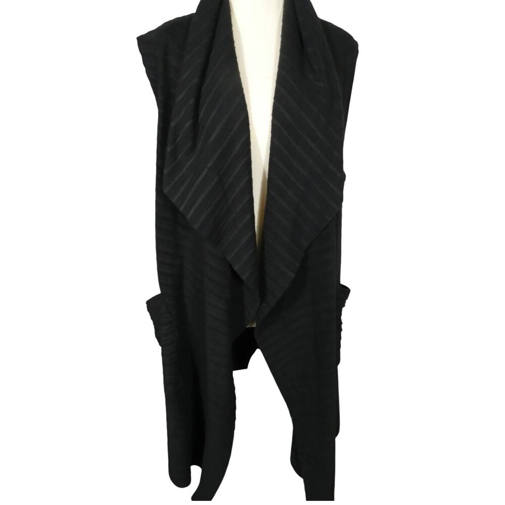 Le Moda XL-XXL Black Sleeveless Waterfall Open Cardigan Pockets Polyester